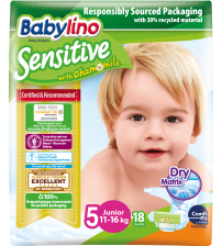 Scutece Babylino Sensitive N5 11-16 kg/18 buc