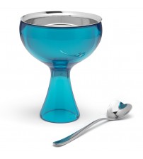 Cupa si lingurita pentru inghetata din otel inoxidabil rasina termoplastica "Big Love", albastru, Alessi