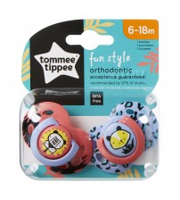 Set Suzete Ortodontice de Zi FUN, Tommee Tippee, 6-18 Luni, 2 buc, Tigru roz / Tigru lila