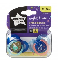 Set Suzete Ortodontice de Noapte, Tommee Tippee, 0 - 6 Luni, 2 buc, Racheta Albastra