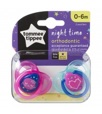 Set Suzete Ortodontice de Noapte, Tommee Tippee, 0 - 6 Luni, 2 buc, Roz / Bleu