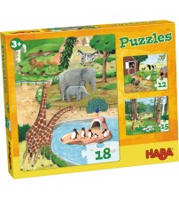 Puzzle cu animale, 3 modele, Haba, 3ani+